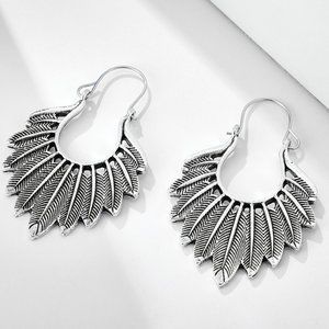 Antique Silver Feather Drop Earrings